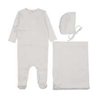 POINTELLE MOCK WRAP FOOTIE THREE PIECE SET