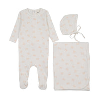 BOW PRINT POINTELLE FOOTIE THREE PIECE SET