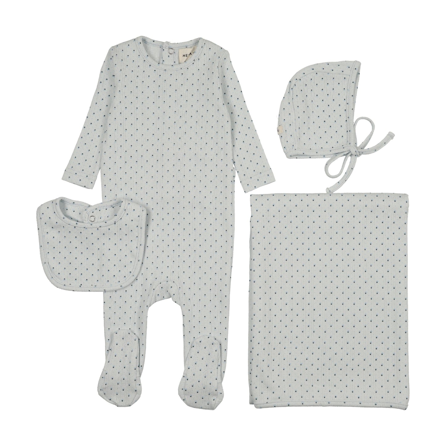 POINTELLE TULIP PRINT FOOTIE + BIB FOUR PIECE SET