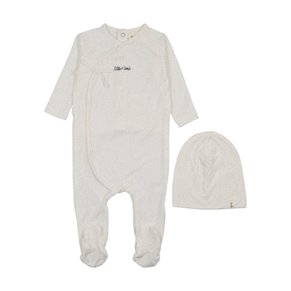 MOCK WRAP POLKA DOT FOOTIE + BEANIE