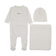 MOCK WRAP POLKA DOT FOOTIE THREE PIECE SET