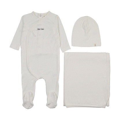 MOCK WRAP POLKA DOT FOOTIE THREE PIECE SET