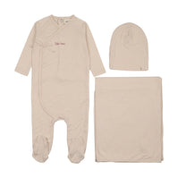 MOCK WRAP POLKA DOT FOOTIE THREE PIECE SET