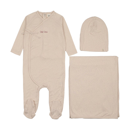 MOCK WRAP POLKA DOT FOOTIE THREE PIECE SET