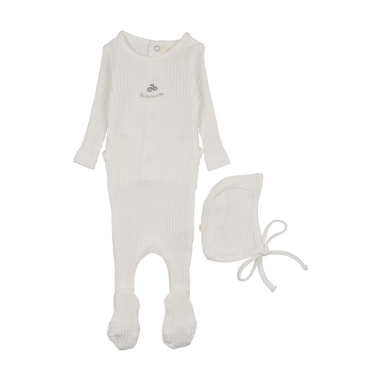 EMBROIDERED TEXTURED FOOTIE + BONNET