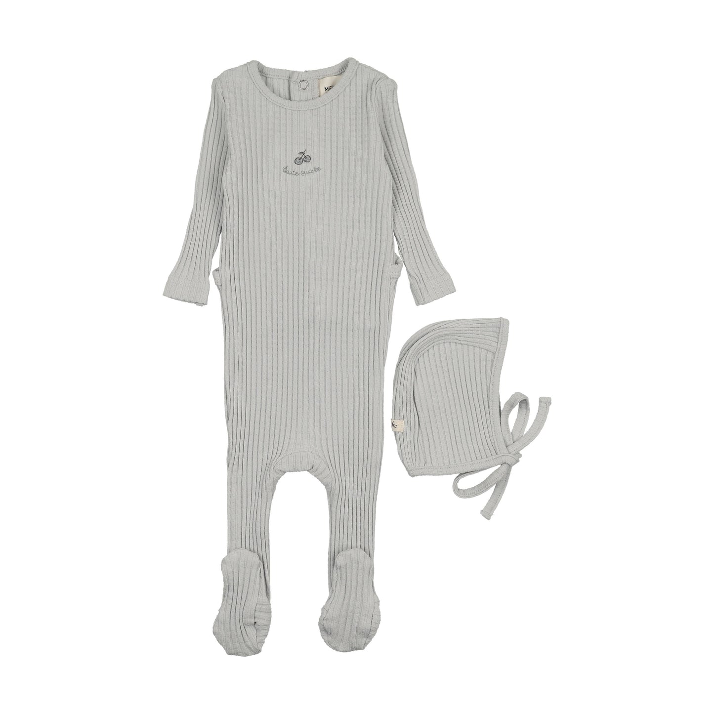 EMBROIDERED TEXTURED FOOTIE + BONNET