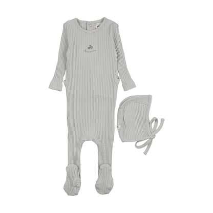EMBROIDERED TEXTURED FOOTIE + BONNET