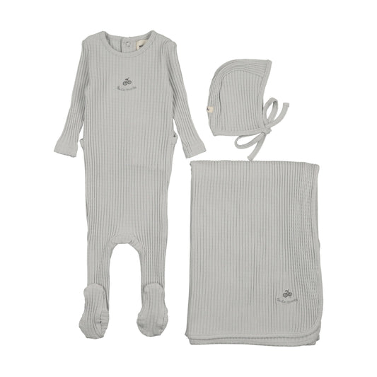 EMBROIDERED TEXTURED FOOTIE THREE PIECE SET