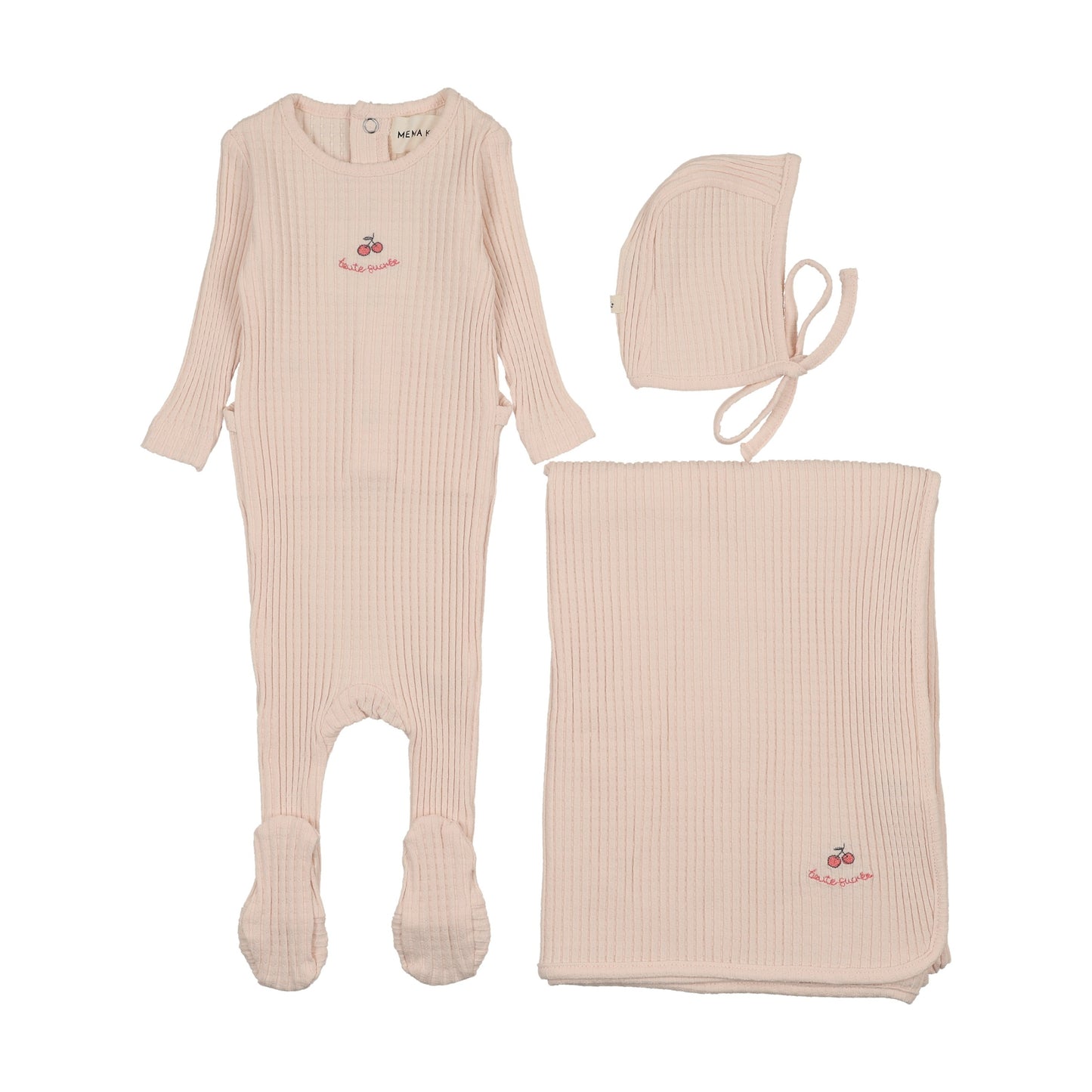 EMBROIDERED TEXTURED FOOTIE THREE PIECE SET