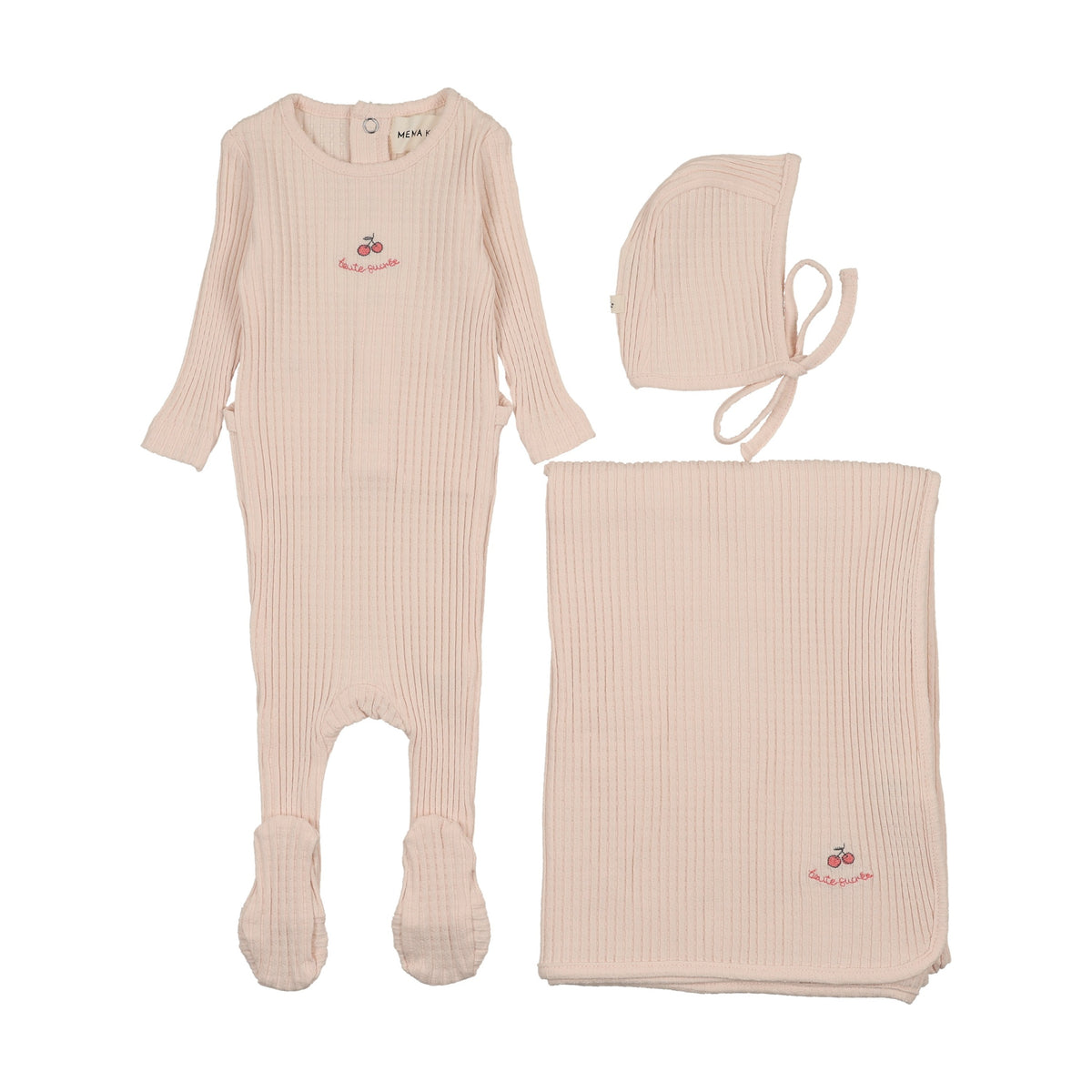 EMBROIDERED TEXTURED FOOTIE THREE PIECE SET-2