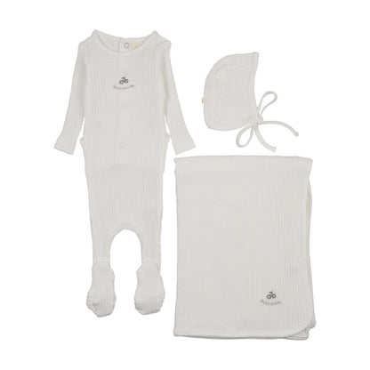 EMBROIDERED TEXTURED FOOTIE THREE PIECE SET