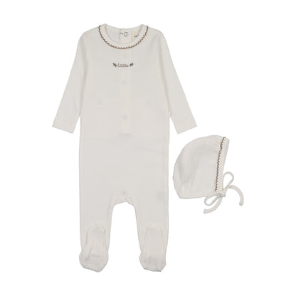 FLORAL EMBROIDERY FOOTIE + BONNET