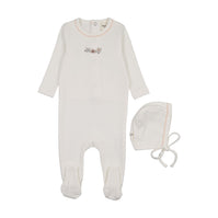 FLORAL EMBROIDERY FOOTIE + BONNET