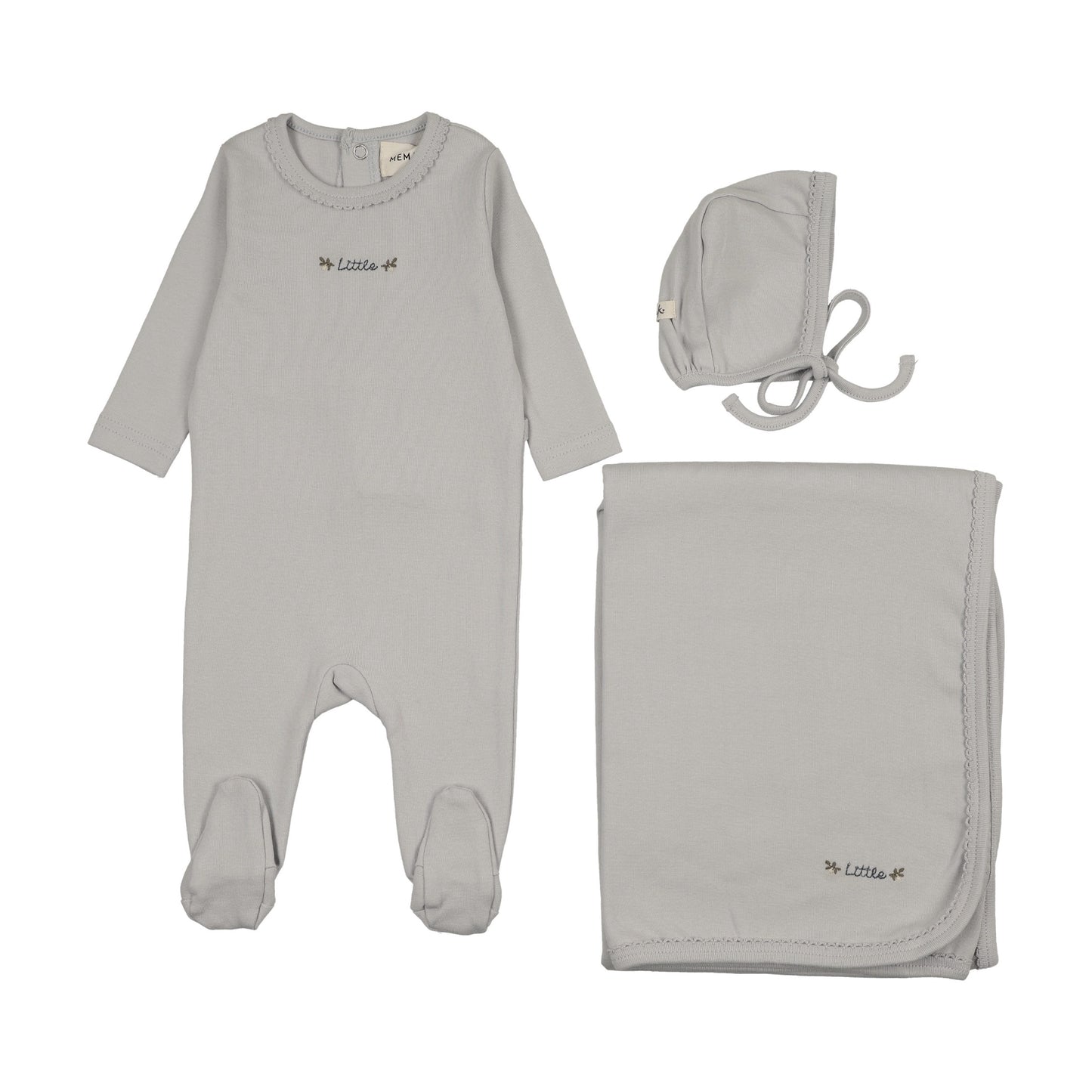 FLORAL EMBROIDERY FOOTIE THREE PIECE SET