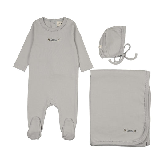 FLORAL EMBROIDERY FOOTIE THREE PIECE SET