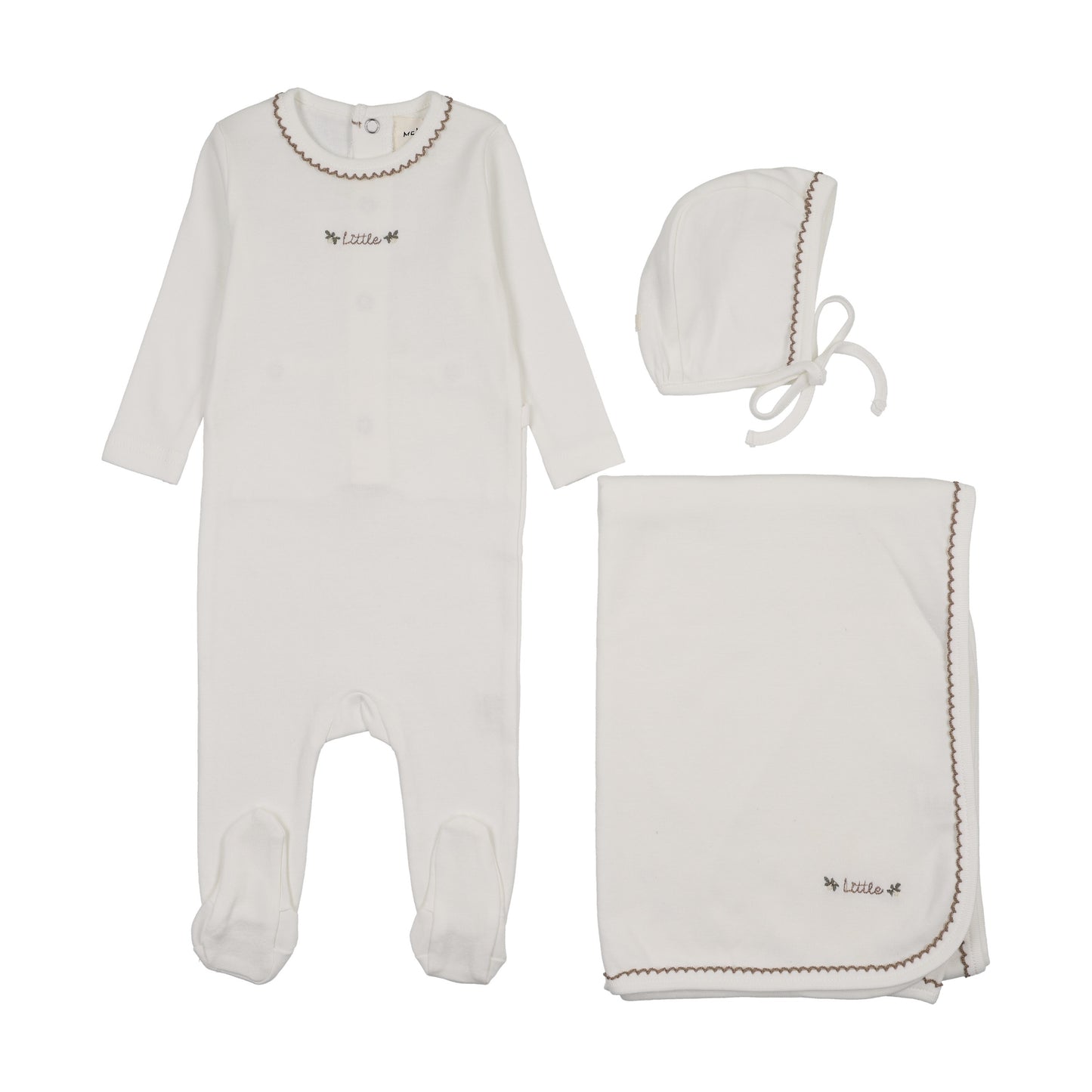 FLORAL EMBROIDERY FOOTIE THREE PIECE SET