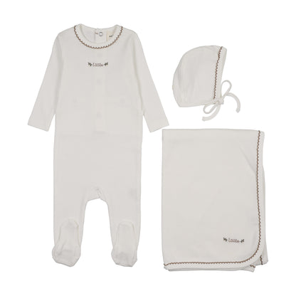 FLORAL EMBROIDERY FOOTIE THREE PIECE SET
