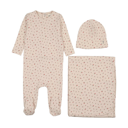 FLORAL PRINT SNAP BACK FOOTIE THREE PIECE SET