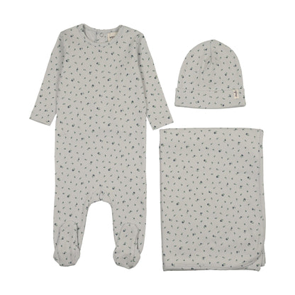 FLORAL PRINT SNAP BACK FOOTIE THREE PIECE SET