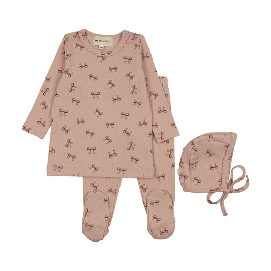 BOW PRINT 2-PIECE SET + BONNET