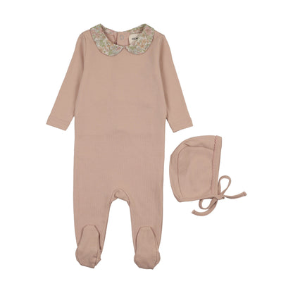 PRINTED COLLAR FOOTIE + BONNET