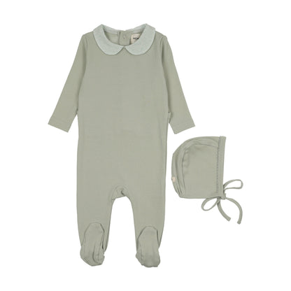 PRINTED COLLAR FOOTIE + BONNET