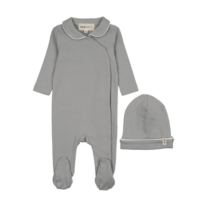 TRIMMED COLLAR FOOTIE + BEANIE