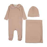 TRIMMED COLLAR FOOTIE THREE PIECE SET