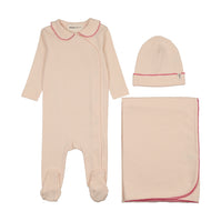 TRIMMED COLLAR FOOTIE THREE PIECE SET