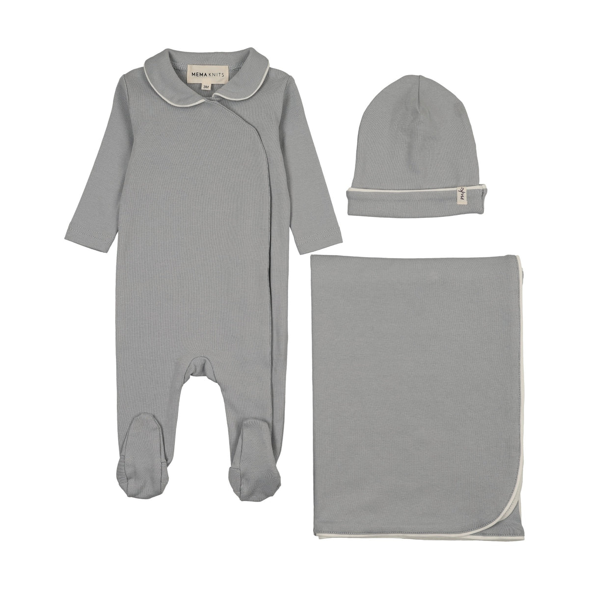 TRIMMED COLLAR FOOTIE THREE PIECE SET-3