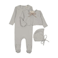 POINTELLE FOOTIE + SLUB CARDIGAN + BONNET