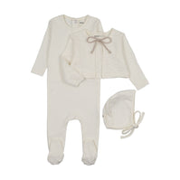 POINTELLE FOOTIE + SLUB CARDIGAN + BONNET
