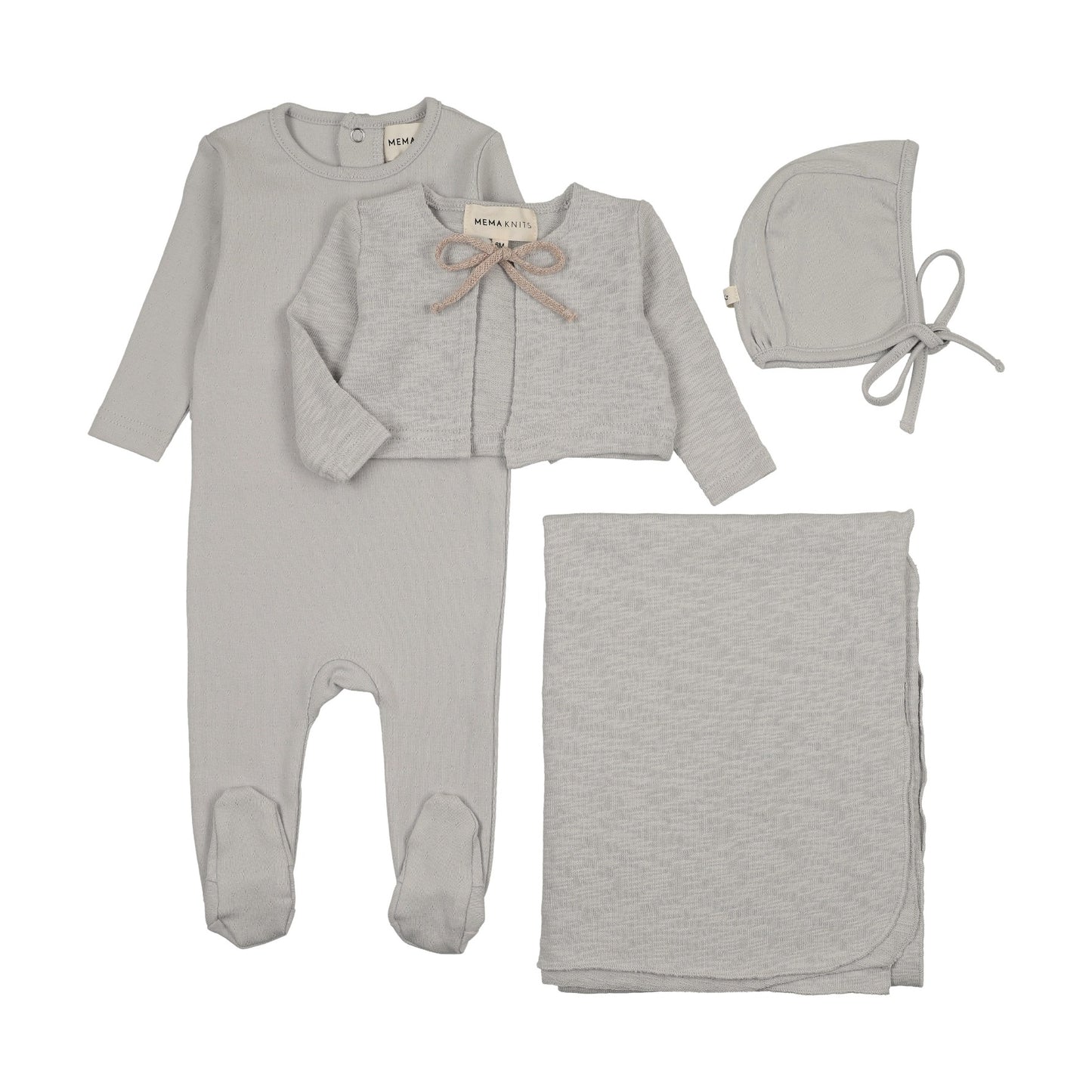 POINTELLE FOOTIE + SLUB CARDIGAN FOUR PIECE SET