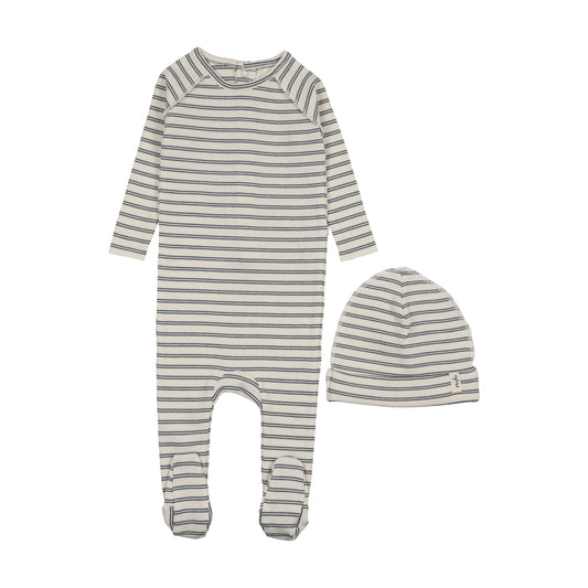 RIB STRIPE FOOTIE + BEANIE