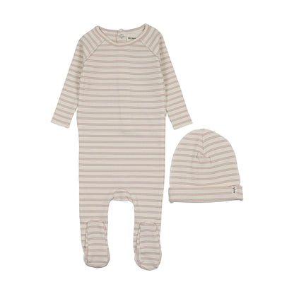 RIB STRIPE FOOTIE + BEANIE