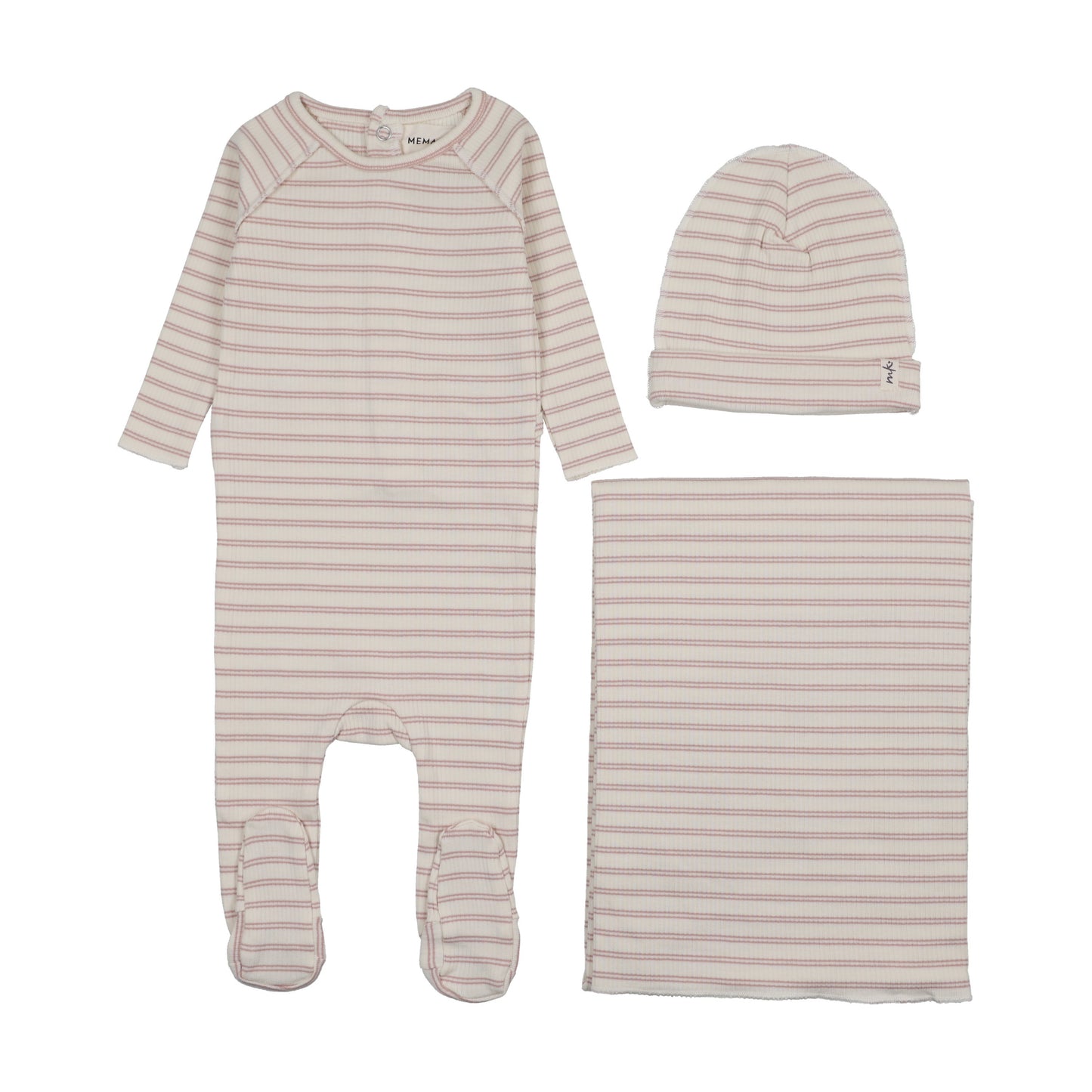 RIB STRIPE FOOTIE THREE PIECE SET