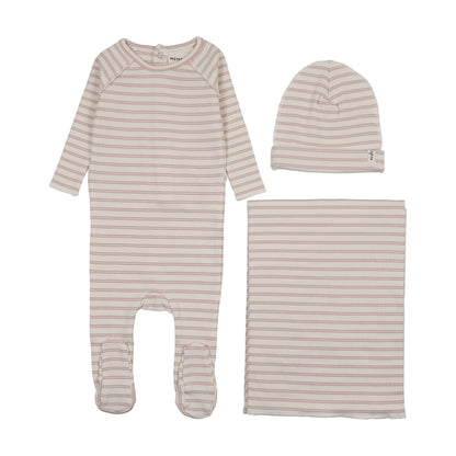 RIB STRIPE FOOTIE THREE PIECE SET