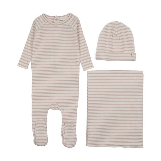 RIB STRIPE FOOTIE THREE PIECE SET