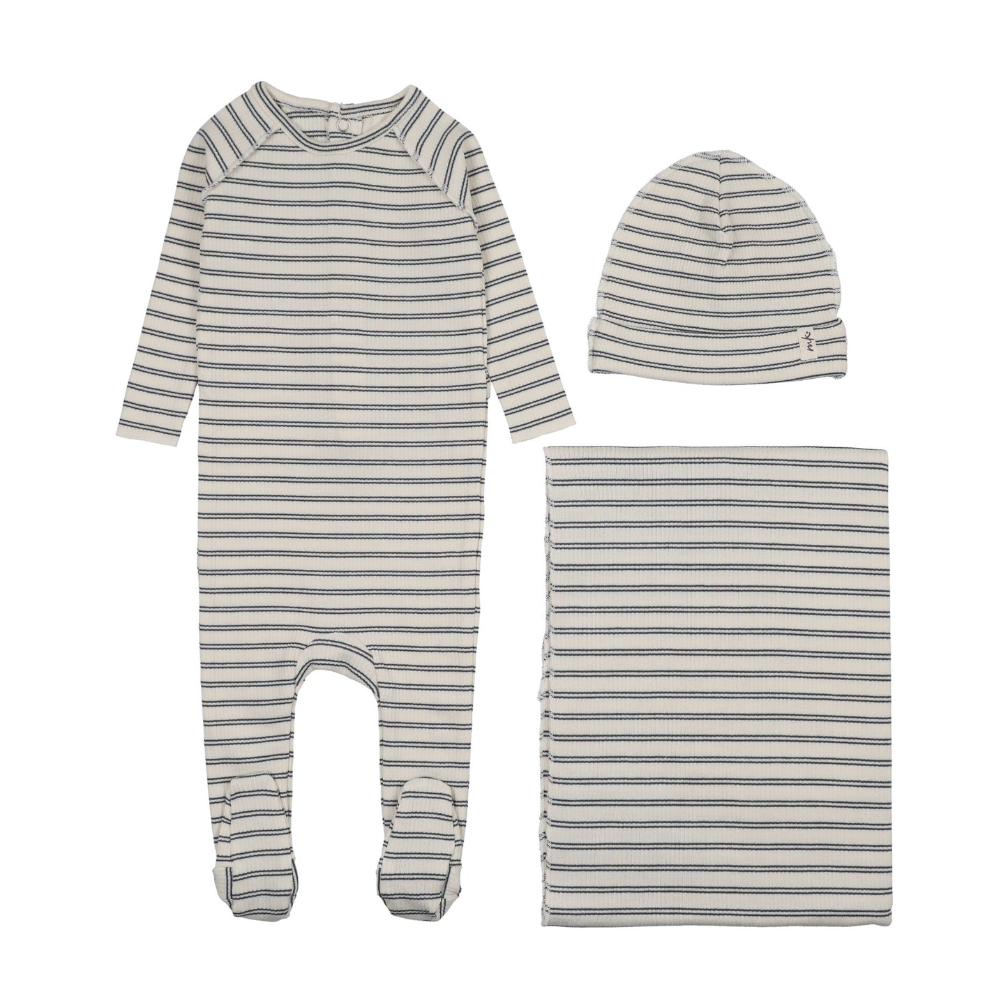RIB STRIPE FOOTIE THREE PIECE SET