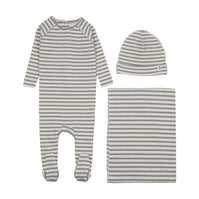 RIB STRIPE FOOTIE THREE PIECE SET