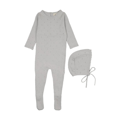 POINTELLE KNIT FOOTIE + BONNET