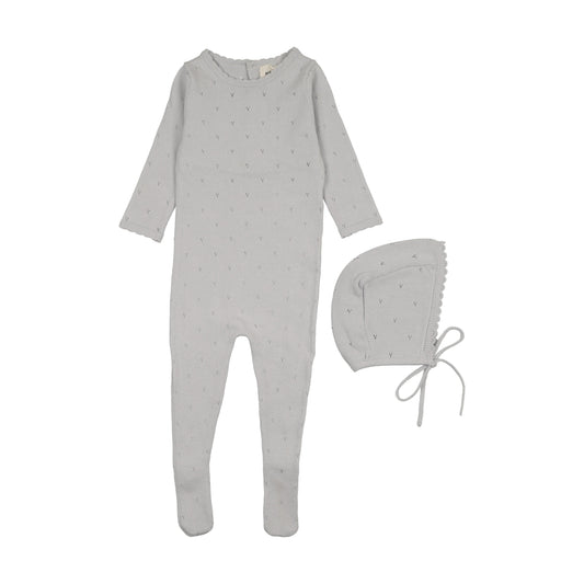 POINTELLE KNIT FOOTIE + BONNET