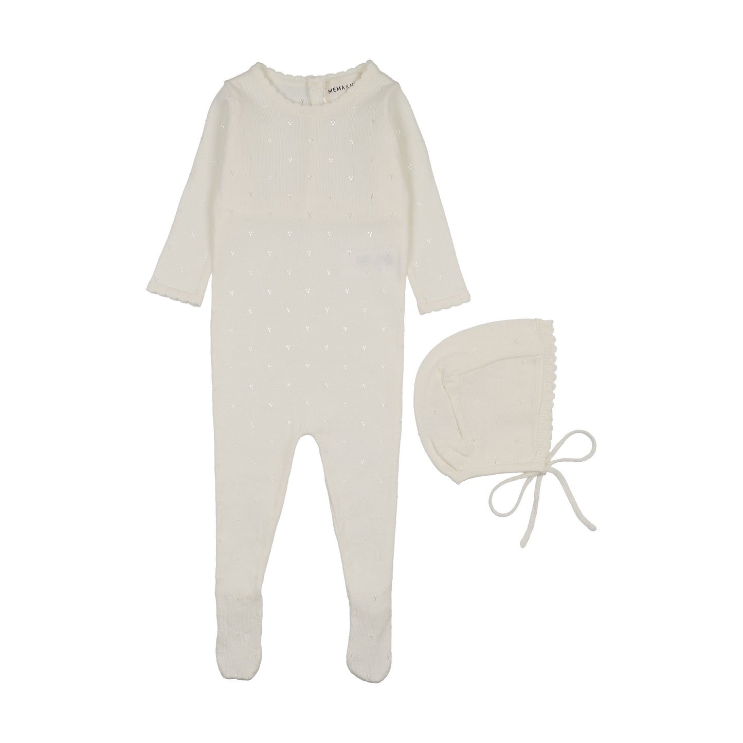 POINTELLE KNIT FOOTIE + BONNET