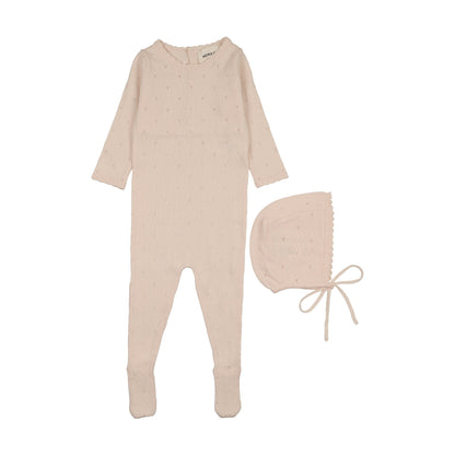 POINTELLE KNIT FOOTIE + BONNET