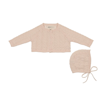 POINTELLE KNIT CROP CARDIGAN + BONNET