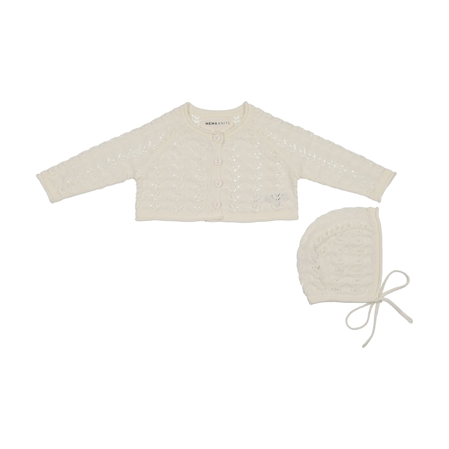POINTELLE KNIT CROP CARDIGAN + BONNET