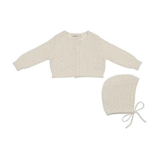 POINTELLE KNIT CARDIGAN + BONNET