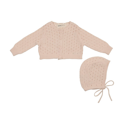 POINTELLE KNIT CARDIGAN + BONNET
