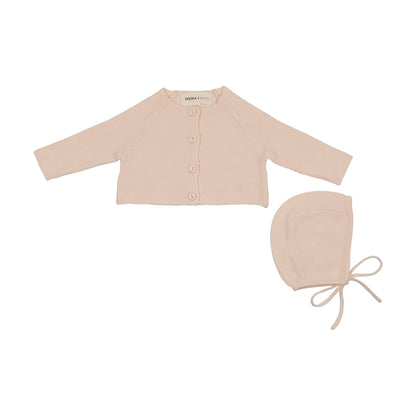 FLAT KNIT CARDIGAN + BONNET