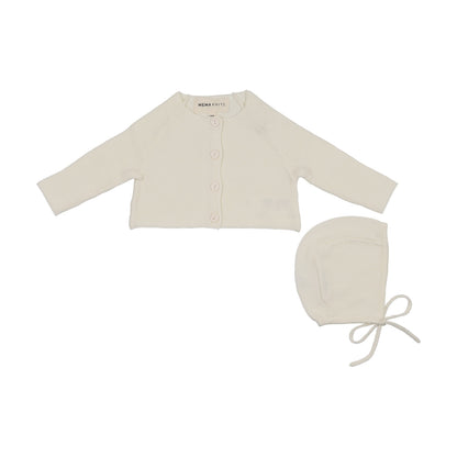 FLAT KNIT CARDIGAN + BONNET
